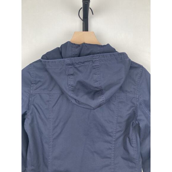 J. Crew Resin-Coated Twill Field Jacket with Hood XS Navy Blue Pockets Full Zip - Picture 7 of 12